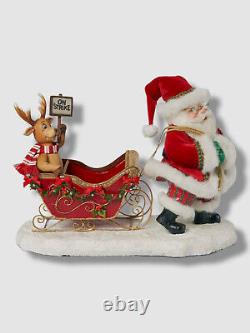 $179 Katherine's Collection Christmas Reindeer On Strike Santa Sleigh Figurine