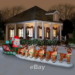 17.5 Ft COLOSSAL Lighted Santa Sleigh with 8 Reindeer & Rudolph Inflatable