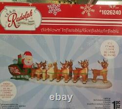17.5' Wide Christmas Santa Sleigh Rudolph Nose Reindeer Airblown Inflatable Led
