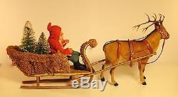 17 Antique German Santa Claus In SleighPainted Velvet Reindeer Candy Container