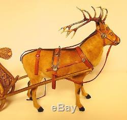 17 Antique German Santa Claus In SleighPainted Velvet Reindeer Candy Container