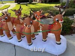 17 Ft. HUGE! Lighted Christmas Inflatable Santa in Sleigh with8 Reindeer RUDOLPH