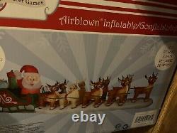 17 Ft. HUGE! Lighted Christmas Inflatable Santa in Sleigh with8 Reindeer & Rudolph