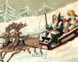 1870's H. N Harbach Printer Santa Claus Gray Green Coat Sleigh Reindeer P168
