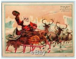 1880's Star Soap Christmas Card Santa Gold Swan Sleigh Reindeer Schultz & Co. 7C