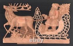 1890's German Dresden Embossed Santa Claus Reindeer Sleigh Easel Large Standup
