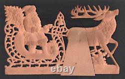1890's German Dresden Embossed Santa Claus Reindeer Sleigh Easel Large Standup