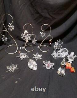 18 Pc Swarovski Crystal Lot Santa Sleigh Reindeer Ornaments Red Stocking Orchid