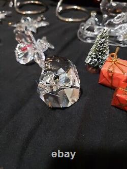 18 Pc Swarovski Crystal Lot Santa Sleigh Reindeer Ornaments Red Stocking Orchid