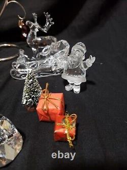 18 Pc Swarovski Crystal Lot Santa Sleigh Reindeer Ornaments Red Stocking Orchid