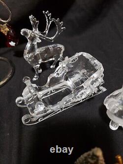 18 Pc Swarovski Crystal Lot Santa Sleigh Reindeer Ornaments Red Stocking Orchid