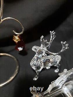 18 Pc Swarovski Crystal Lot Santa Sleigh Reindeer Ornaments Red Stocking Orchid