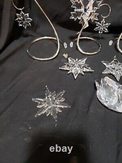 18 Pc Swarovski Crystal Lot Santa Sleigh Reindeer Ornaments Red Stocking Orchid