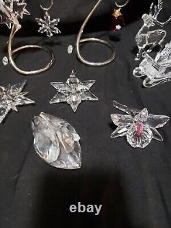 18 Pc Swarovski Crystal Lot Santa Sleigh Reindeer Ornaments Red Stocking Orchid