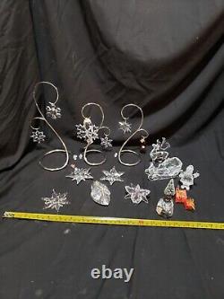 18 Pc Swarovski Crystal Lot Santa Sleigh Reindeer Ornaments Red Stocking Orchid