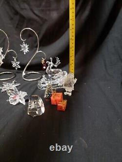 18 Pc Swarovski Crystal Lot Santa Sleigh Reindeer Ornaments Red Stocking Orchid