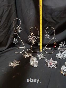18 Pc Swarovski Crystal Lot Santa Sleigh Reindeer Ornaments Red Stocking Orchid