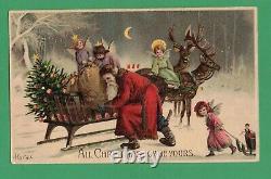 1908 Mailick Htl Christmas Postcard Santa Claus Angel-girls Load Sleigh Reindeer