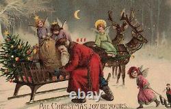 1908 Mailick Htl Christmas Postcard Santa Claus Angel-girls Load Sleigh Reindeer