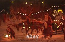 1908 Mailick Htl Christmas Postcard Santa Claus Reindeer Sleigh Christkindle Elf