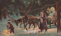 1908 Mailick Htl Christmas Postcard Santa Claus Reindeer Sleigh Christkindle Elf