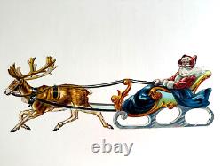 1920-40's Vintage Die Cut Santa in Sleigh with Reindeer