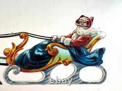 1920-40's Vintage Die Cut Santa in Sleigh with Reindeer
