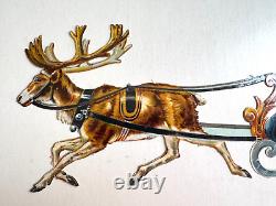 1920-40's Vintage Die Cut Santa in Sleigh with Reindeer
