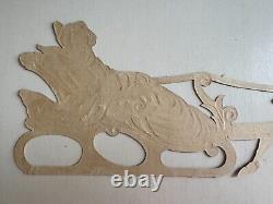 1920-40's Vintage Die Cut Santa in Sleigh with Reindeer