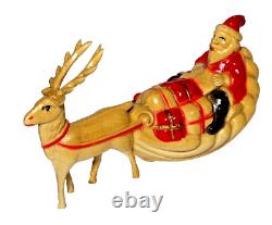 1920s Antique Vintage Viscoloid Celluloid Santa Claus with Reindeer Sleigh