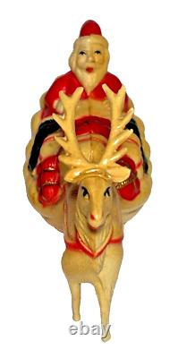 1920s Antique Vintage Viscoloid Celluloid Santa Claus with Reindeer Sleigh