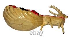 1920s Antique Vintage Viscoloid Celluloid Santa Claus with Reindeer Sleigh