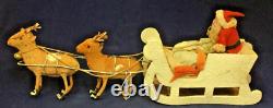 1950 Vintage Japan Paper Santa in Sled withTwo Reindeer, Bell, Toy Bag 13 Long