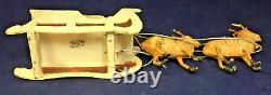 1950 Vintage Japan Paper Santa in Sled withTwo Reindeer, Bell, Toy Bag 13 Long