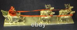 1950 Vintage Japan Paper Santa in Sled withTwo Reindeer, Bell, Toy Bag 13 Long