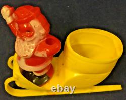 1950 Vintage Japan Paper Santa in Sled withTwo Reindeer, Bell, Toy Bag 13 Long