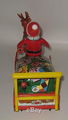 1950's Japan Santa Claus on Reindeer Sleigh Battery-op Toy in Original Box #BP54