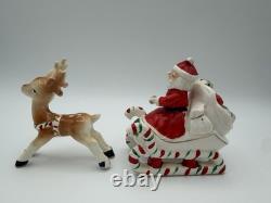 1950s Kreiss Santa Sleigh Rudolph Reindeer Ceramic Figurine Set Japan