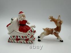 1950s Kreiss Santa Sleigh Rudolph Reindeer Ceramic Figurine Set Japan
