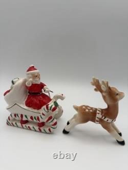 1950s Kreiss Santa Sleigh Rudolph Reindeer Ceramic Figurine Set Japan