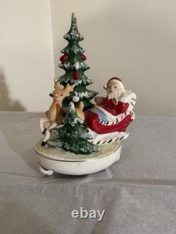 1950s Vintage Ceramic Japan Santa In Sleigh Pulled By Reindeer