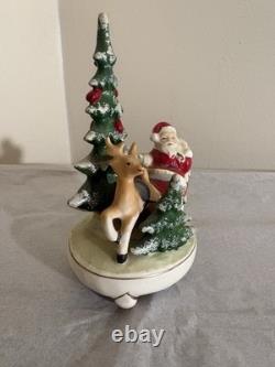 1950s Vintage Ceramic Japan Santa In Sleigh Pulled By Reindeer