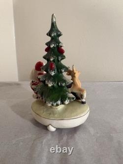 1950s Vintage Ceramic Japan Santa In Sleigh Pulled By Reindeer