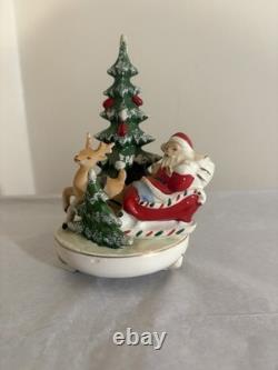 1950s Vintage Ceramic Japan Santa In Sleigh Pulled By Reindeer