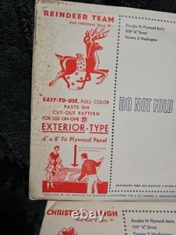 1957 Douglas Fir Plywood Association Christmas Pattern Lot Santa Sleigh Reindeer