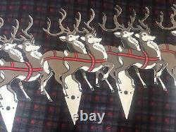 1960's To Early 1970's Union Plastic Santa In Sled With Reindeer Yard Stakes