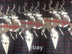 1960's To Early 1970's Union Plastic Santa In Sled With Reindeer Yard Stakes