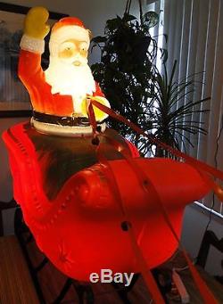 1960s POLORON Sleigh Santa REINDEER Christmas Plastic Blow Mold Complete