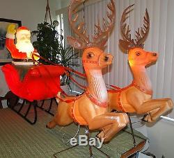 1960s POLORON Sleigh Santa REINDEER Christmas Plastic Blow Mold Complete