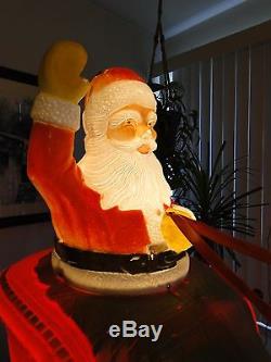 1960s POLORON Sleigh Santa REINDEER Christmas Plastic Blow Mold Complete
